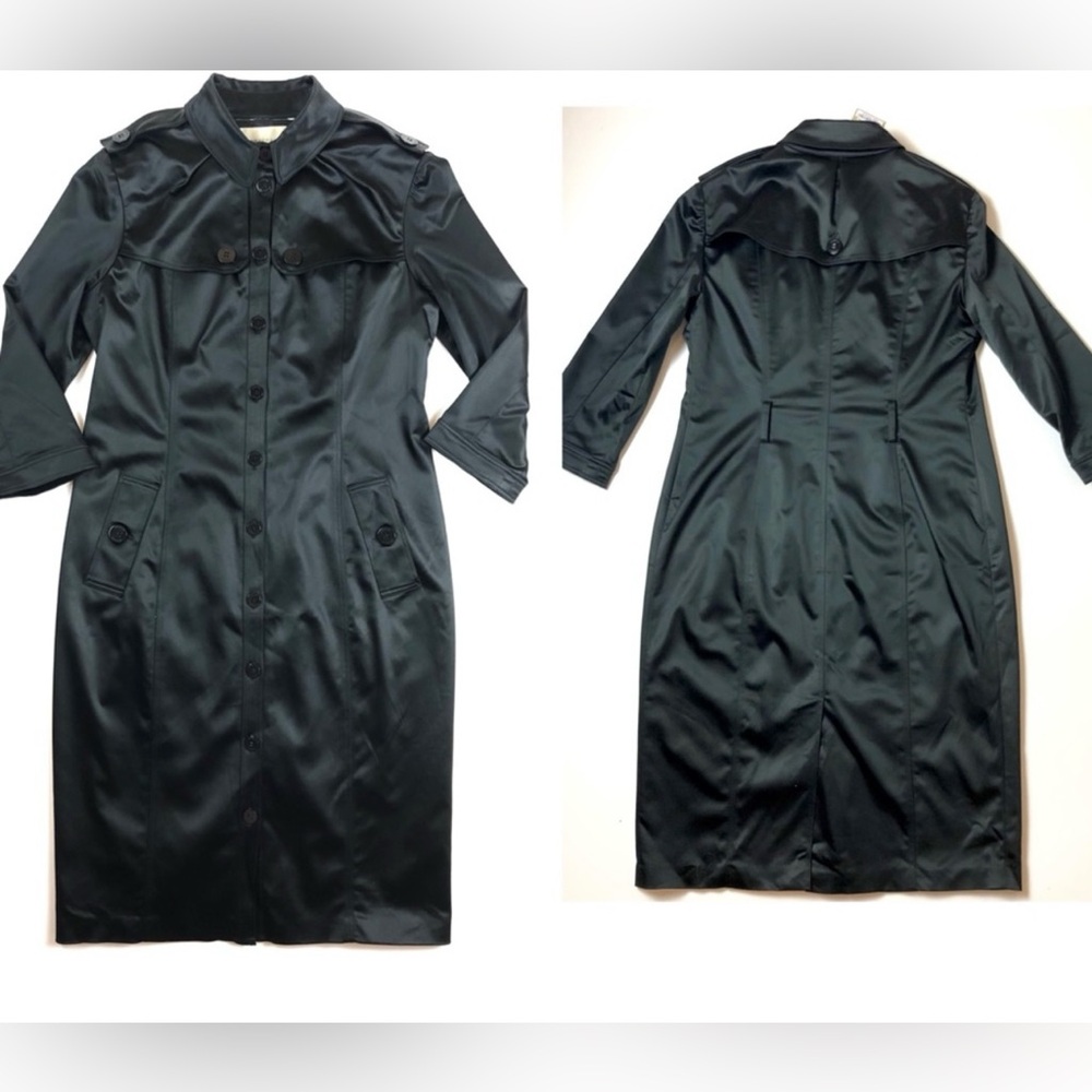 NWT Vntg Burberry London Trench Coat Satin Black Jacket Sz 14 $895 NO BELT Italy